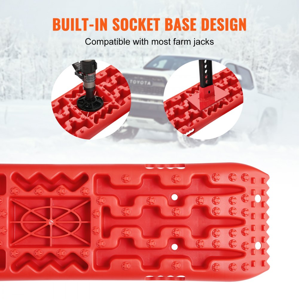 VEVOR 10 TON Traction Boards with PP Material, Recovery Boards for Off-road Vehicles/Cars/Pickups/SUVs/RVs, Pair Tire Traction Mats on Snow, Sand, Mud and Loose Terrain, Storage Bag, Long, Red