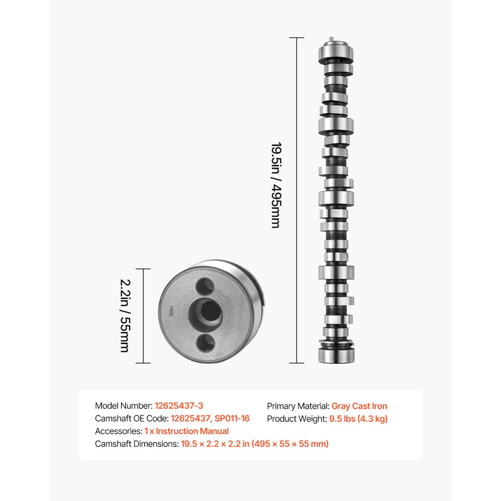 VEVOR Engine Camshaft, 12625437 SP011-16 Cam Replacement, Compatible with Norris trucks from 1999-2013 GM Gen3/4, LS Truck Engine 4.8L, 5.3L, 6.0L, and 6.2L