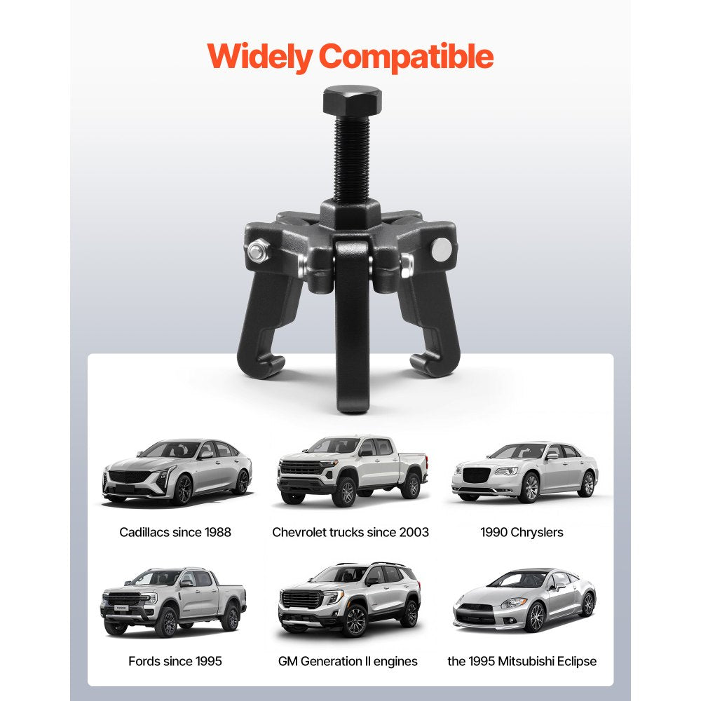 VEVOR Harmonic Balancer Puller Kit, Adjustable 3-Jaw Puller Fits Most Late Model Vehicles, 3-Jaw Pulley Puller Set with 4 Forcing Rods for Removing Harmonic Balancers Without Removing the Radiator