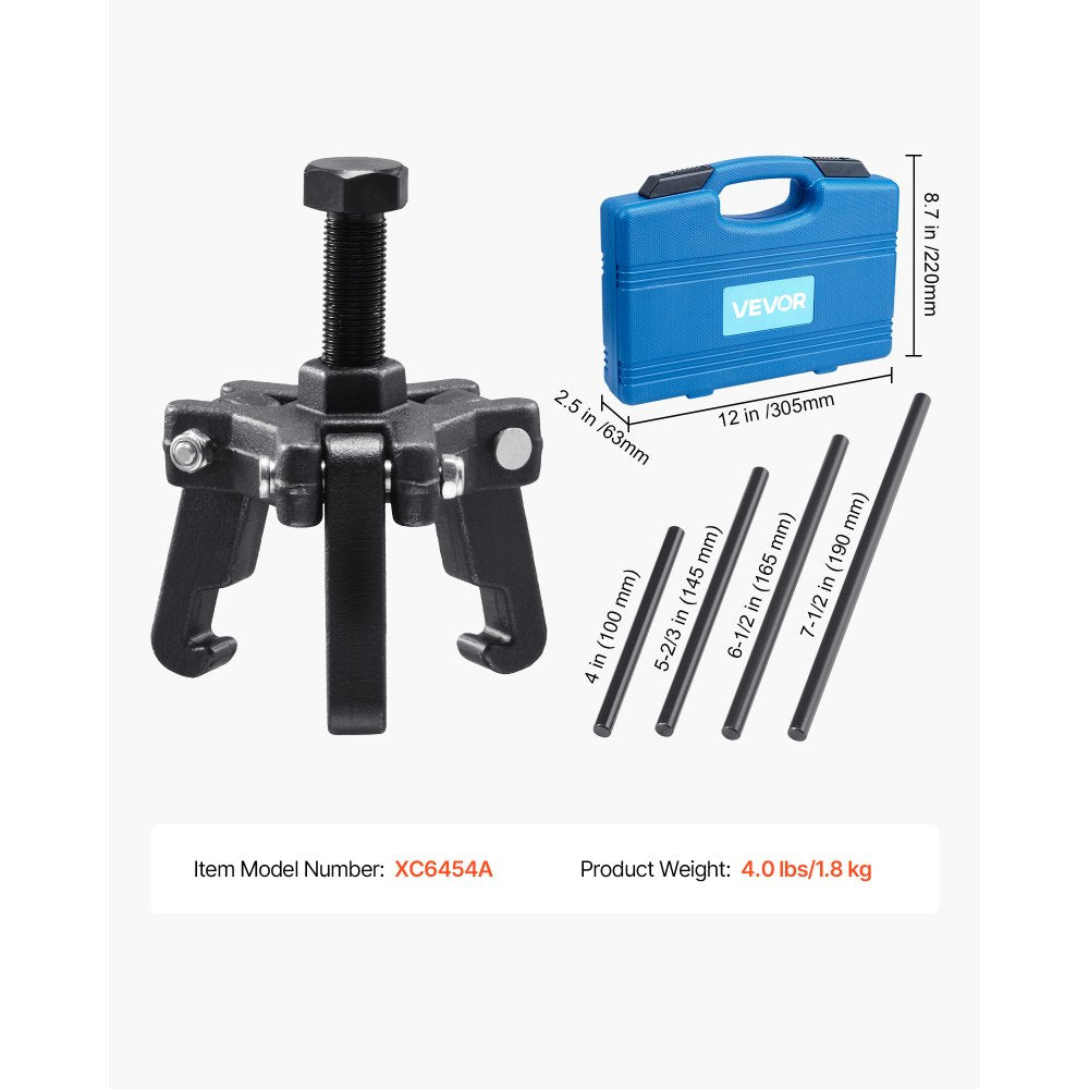 VEVOR Harmonic Balancer Puller Kit, Adjustable 3-Jaw Puller Fits Most Late Model Vehicles, 3-Jaw Pulley Puller Set with 4 Forcing Rods for Removing Harmonic Balancers Without Removing the Radiator