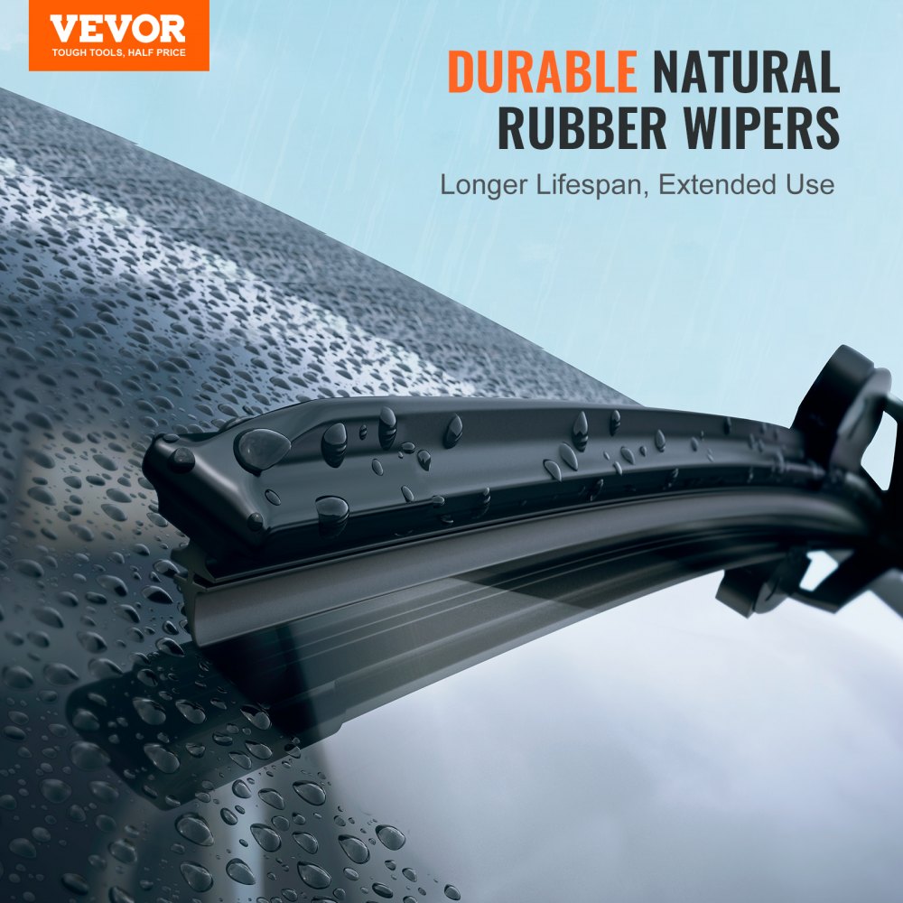 VEVOR 20" Rubber Wiper Blades, 51 cm Universal Replacement Wind Shield Wiper, Low Noise & Better Fit, with 4 Different Clips for most Car, Easy Installation