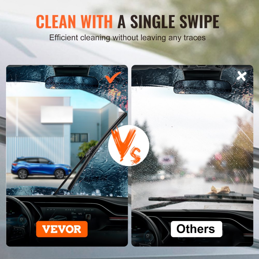 VEVOR 20" Rubber Wiper Blades, 51 cm Universal Replacement Wind Shield Wiper, Low Noise & Better Fit, with 4 Different Clips for most Car, Easy Installation