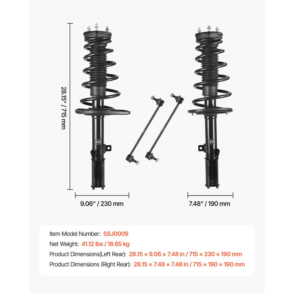 VEVOR Rear Shock Absorber Strut Assembly, 2Pcs Shock and Strut Assembly with Stabilizer Bar & Coil Spring, Compatible with 2007-2011 Toyota Camry and 2008-2012 Toyota Avalon Models, OE 172401