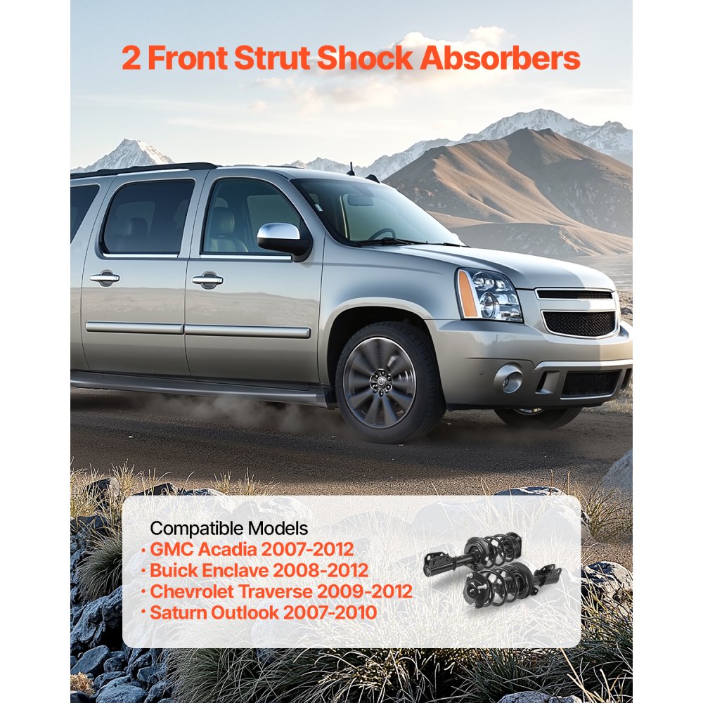 VEVOR Front Shock Absorber Strut Assembly, 2Pcs Shock and Strut Assembly with Coil Spring, Fit 2007-2012 GMC Acadia, 2008-2012 Buick Enclave, 2009-2012 Chevrolet Traverse, Replace OE 11680 / 172518