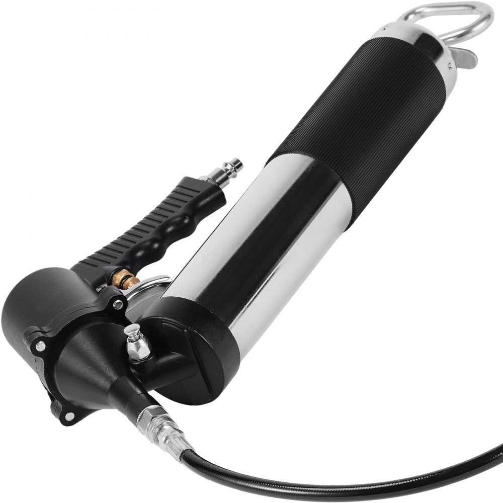 VEVOR Air Operated Grease Gun, 6000PSI, 14 OZ/400 CC Capacity Heavy Duty Pneumatic Grease Gun, with 18.5 Inch Flexible Hose, 1 Black Flat Coupler Pointed Coupler Bent Metal Pipe Locking Clamp Coupler