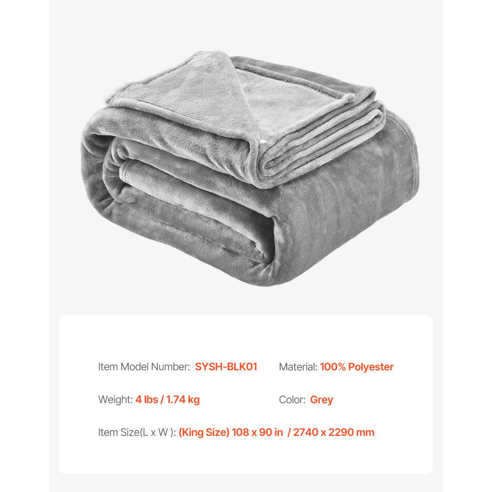 VEVOR King Size Blanket, 108 x 90 inches, Lightweight and Fuzzy Throw Blanket for Bed, Cozy Grey King Blanket for All Season, Warm Plush Machine Washable Bedding, Grey