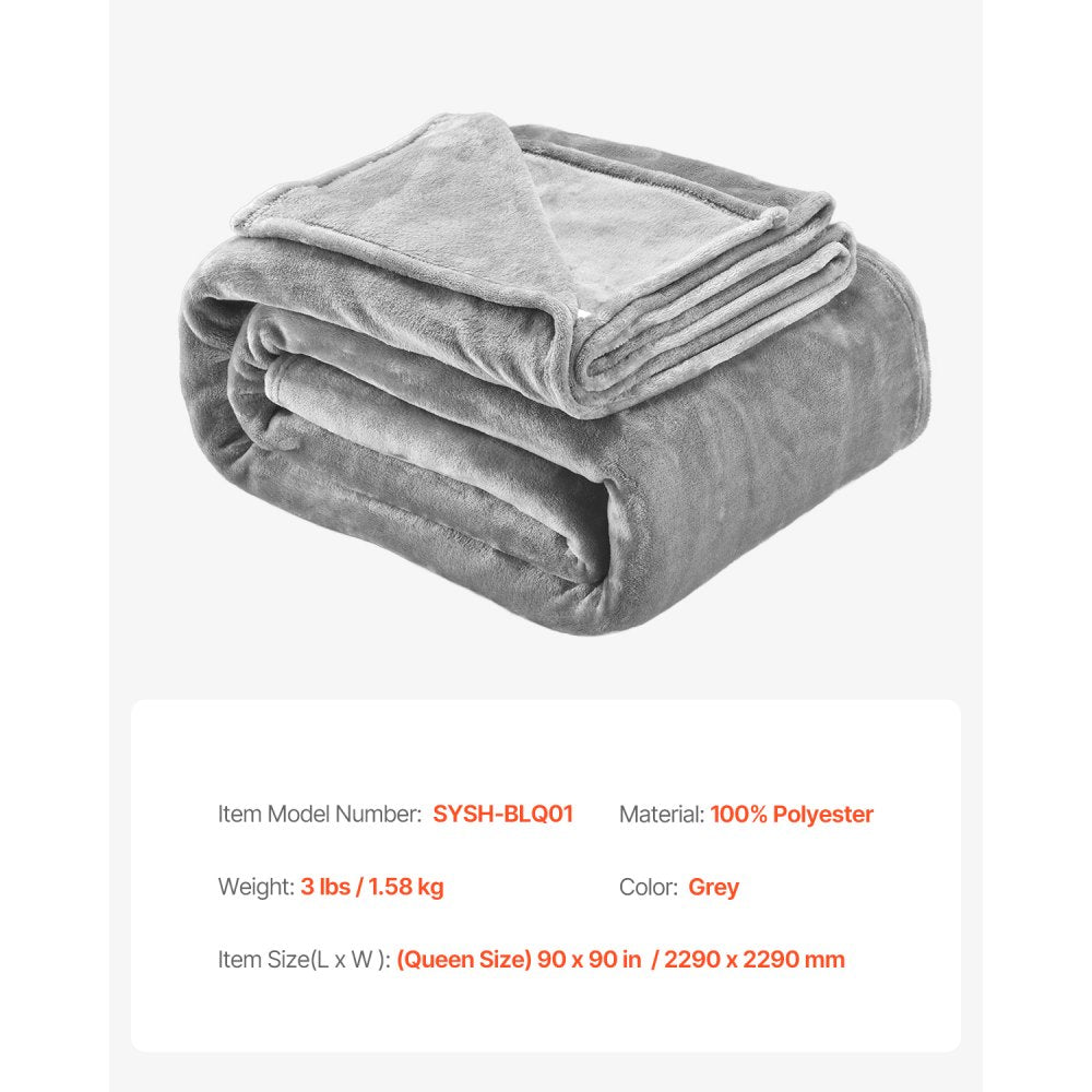 VEVOR Queen Size Blanket, 90 x 90 inches, Lightweight and Fuzzy Throw Blanket for Bed, Cozy Grey Queen Blanket for All Season, Warm Plush Machine Washable Bedding, Grey