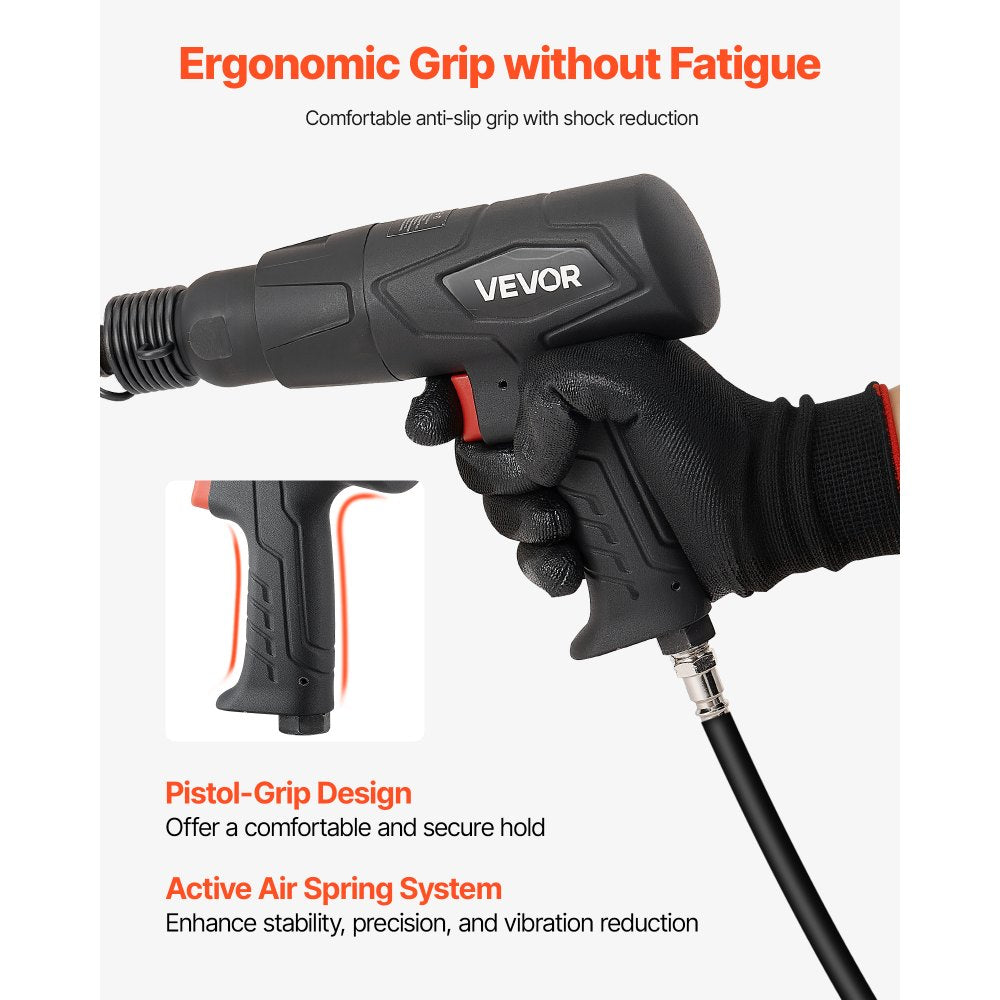 VEVOR Air Hammer, 2500-2700BPM Pneumatic Hammer with 2.76-inch Stroke & 4PCS 6.7" Long Barrel Chisels, Pistol-Grip Compact Air Chisel Pneumatic Shovel Tool for Cutting Scraping Demolishing
