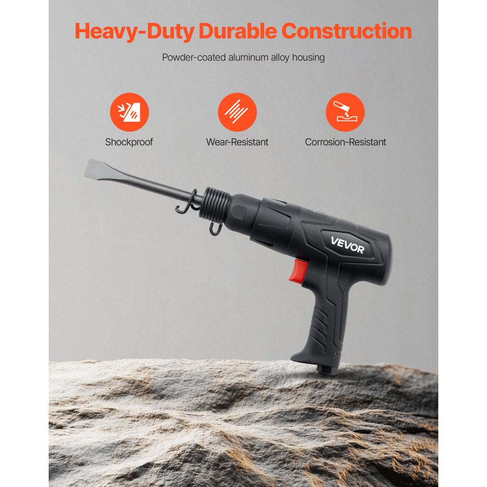 VEVOR Air Hammer, 2500-2700BPM Pneumatic Hammer with 2.76-inch Stroke & 4PCS 6.7" Long Barrel Chisels, Pistol-Grip Compact Air Chisel Pneumatic Shovel Tool for Cutting Scraping Demolishing