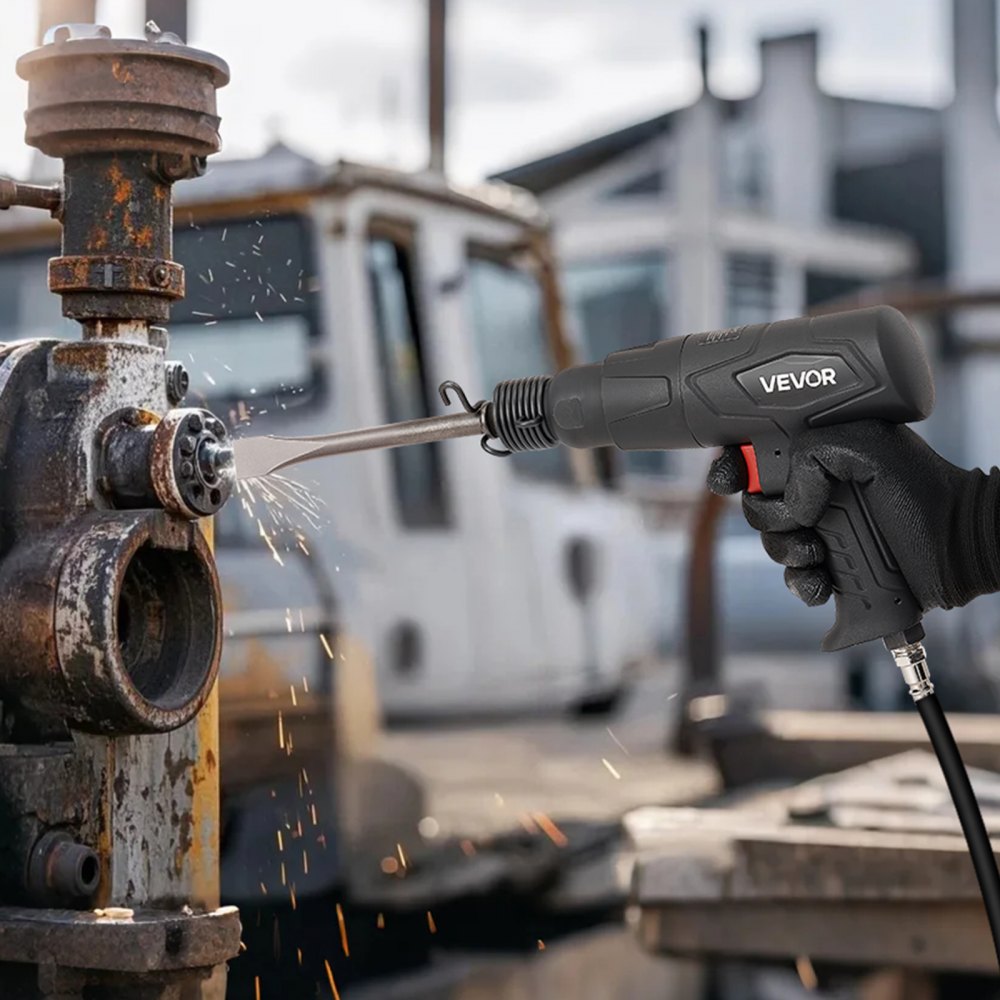 VEVOR Air Hammer, 2500-2700BPM Pneumatic Hammer with 2.76-inch Stroke & 4PCS 6.7" Long Barrel Chisels, Pistol-Grip Compact Air Chisel Pneumatic Shovel Tool for Cutting Scraping Demolishing