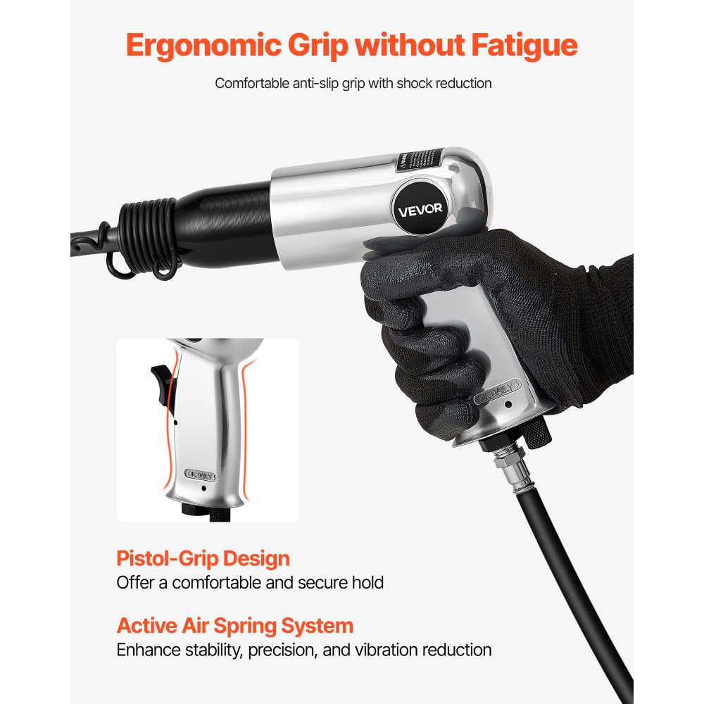 VEVOR Air Hammer, 3500BPM Pneumatic Hammer with 2.76 inch Stroke & 4PCS Chisels Round Shank, Pistol-Grip Compact Air Chisel Pneumatic Shovel Tool for Cutting Punching Scraping