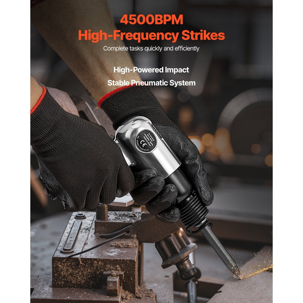 VEVOR Air Hammer, 4500BPM Pneumatic Hammer with 1.57-inch Stroke & 4PCS Chisels Round Shank, Lightweight & Compact Air Chisel Pneumatic Shovel Tool for Cutting Punching Scraping