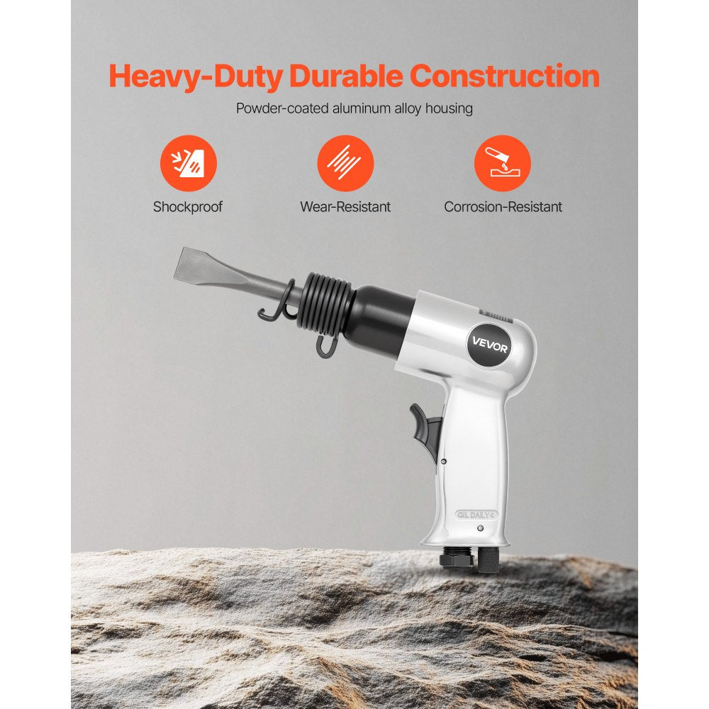 VEVOR Air Hammer, 4500BPM Pneumatic Hammer with Rust Removal Air Needle Scaler & 4PCS Chisels Round Shank, Lightweight & Compact Air Chisel Pneumatic Shovel Tool for Cutting Scraping Demolishing