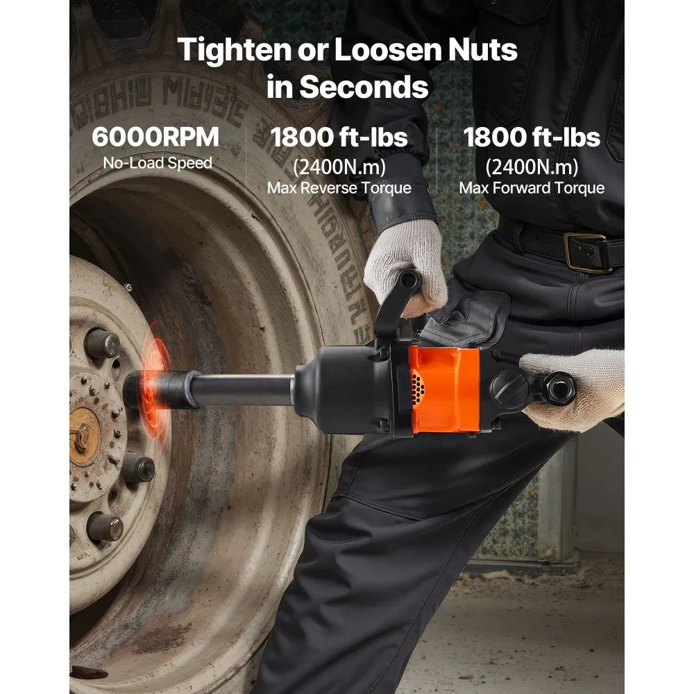 VEVOR 1 Inch Air Impact Wrench, Up to 1800 ft-lbs Nut-Busting Torque, 18.7 lbs Lightweight Pneumatic Impact Gun with 6" Extended Anvil for Heavy Duty Repairs and Maintenance
