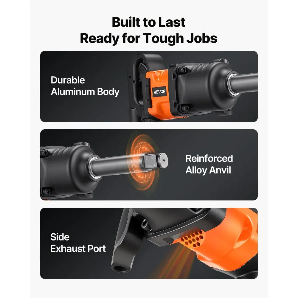 VEVOR 1 Inch Air Impact Wrench, Up to 1800 ft-lbs Nut-Busting Torque, 18.7 lbs Lightweight Pneumatic Impact Gun with 6" Extended Anvil for Heavy Duty Repairs and Maintenance