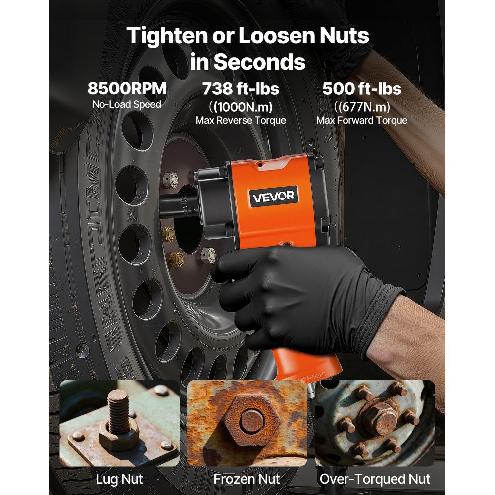VEVOR 1/2-Inch Air Impact Wrench, Up to 738 ft-lbs Nut-busting Torque, Stubby Size & Lightweight Pneumatic Impact Gun for Auto Repairs and Maintenance