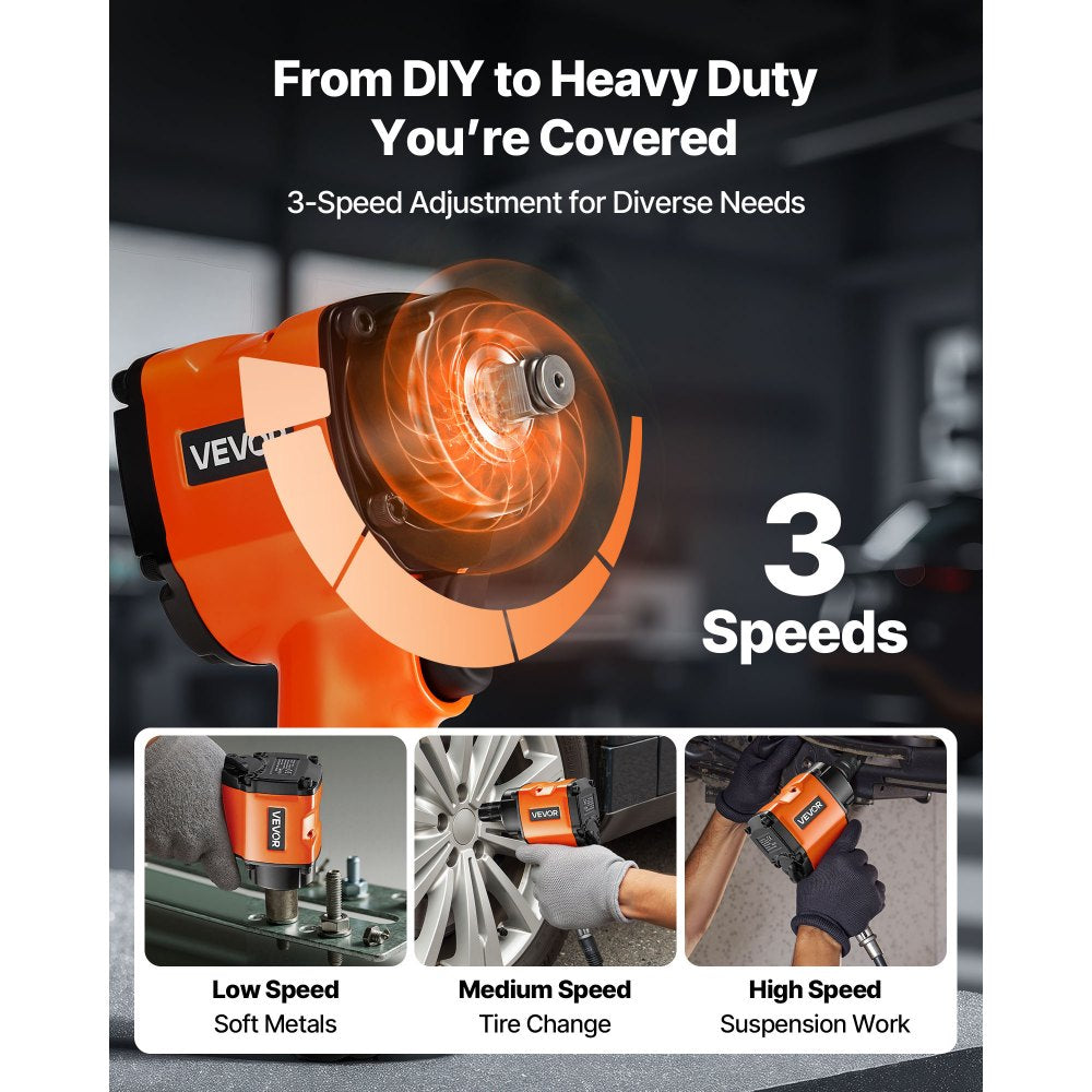VEVOR 1/2-Inch Air Impact Wrench, Up to 738 ft-lbs Nut-busting Torque, Stubby Size & Lightweight Pneumatic Impact Gun for Auto Repairs and Maintenance