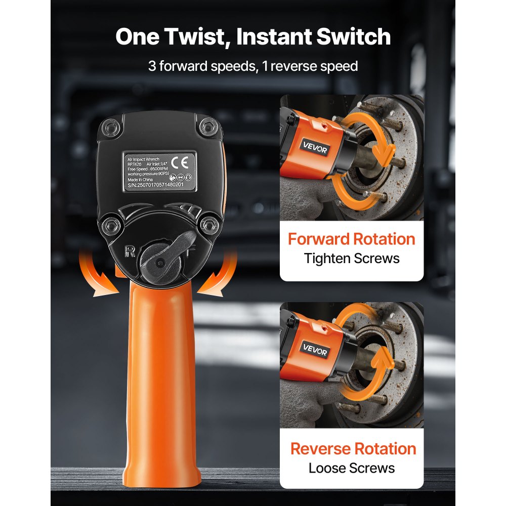 VEVOR 1/2-Inch Air Impact Wrench, Up to 738 ft-lbs Nut-busting Torque, Stubby Size & Lightweight Pneumatic Impact Gun for Auto Repairs and Maintenance