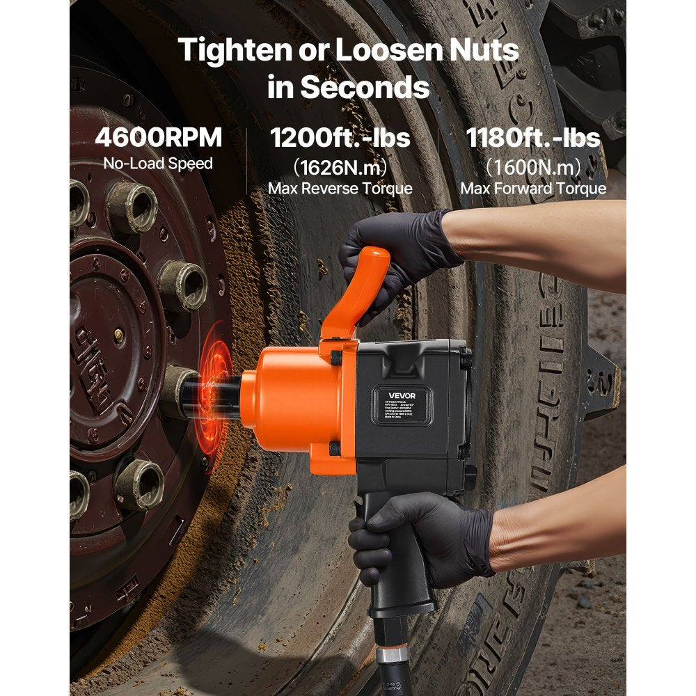 VEVOR 1 Inch Air Impact Wrench, Up to 1200 ft-lbs Nut-Busting Torque, 16.4 lbs Lightweight Pneumatic Impact Gun with Double Handles for Heavy Duty Repairs and Maintenance