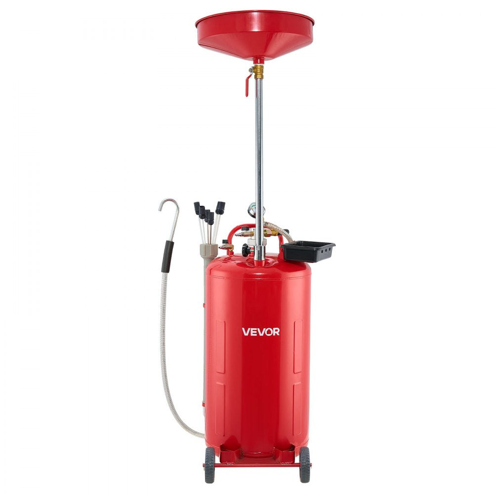 VEVOR 21 Gallon Waste Oil Drain Tank, Air Operated Portable Oil Drainer with Adjustable Funnel Height, Industrial Fluid Drain Tank with Wheels, Fluid Fuel Transfer Drainage for Auto Repair Shops, Red