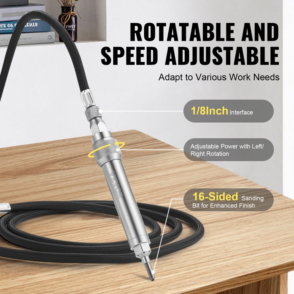 VEVOR Pneumatic Engraving Pen, 11400 BPM, Speed Adjustable  1/8" Pencil Grinder, Portable Pneumatic Scribe Pen with Air Hose, Air Micro Grinder Scribe Pen for Precision Carving on Stone Glass Wood