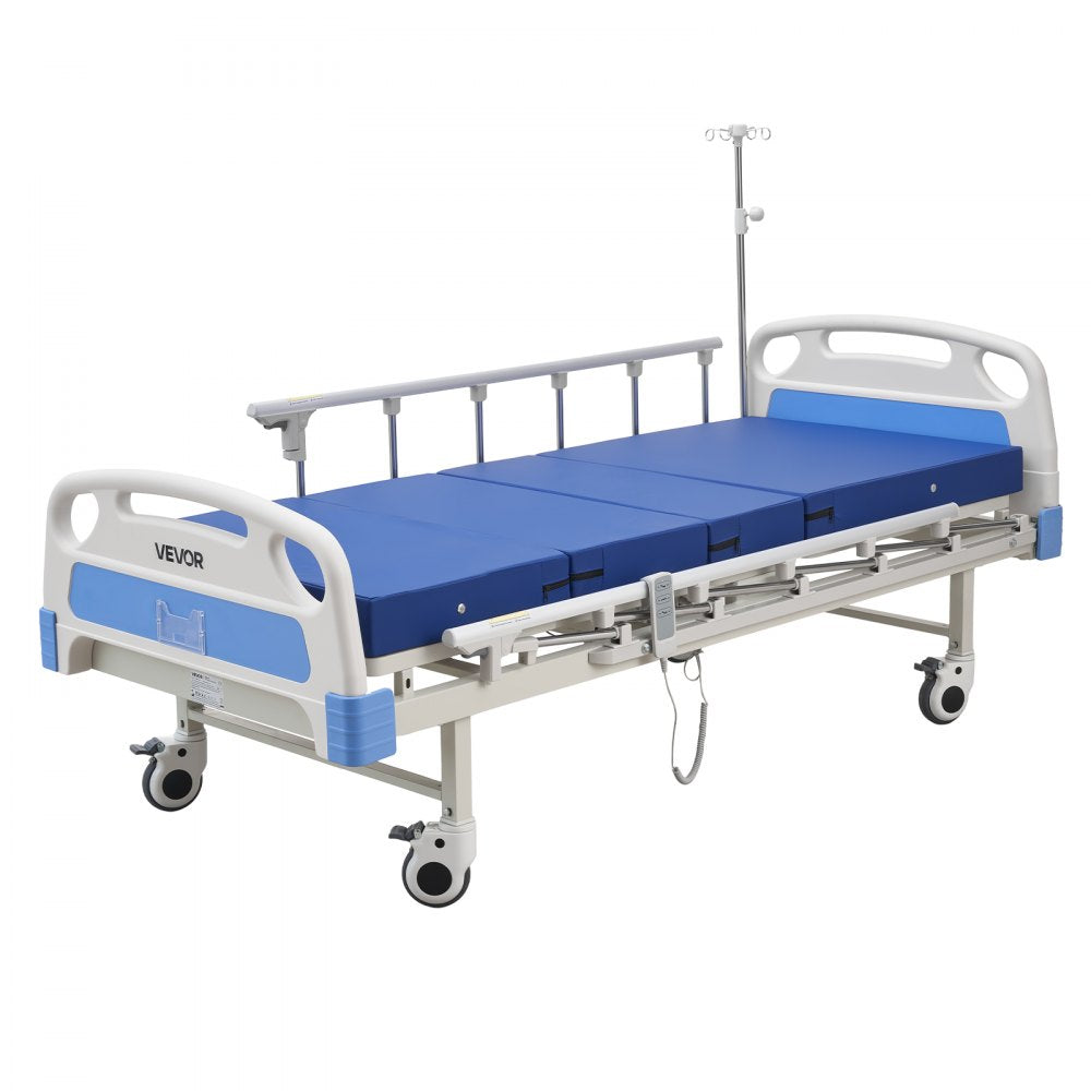 VEVOR Premium 3 Function Full Electric Hospital Bed, ICU Electric Medical Bed with Backrest, Legrest & Height Adjustment, 5" Locking Casters, High-Density Mattress for Home Hospital, 550LBS Loading