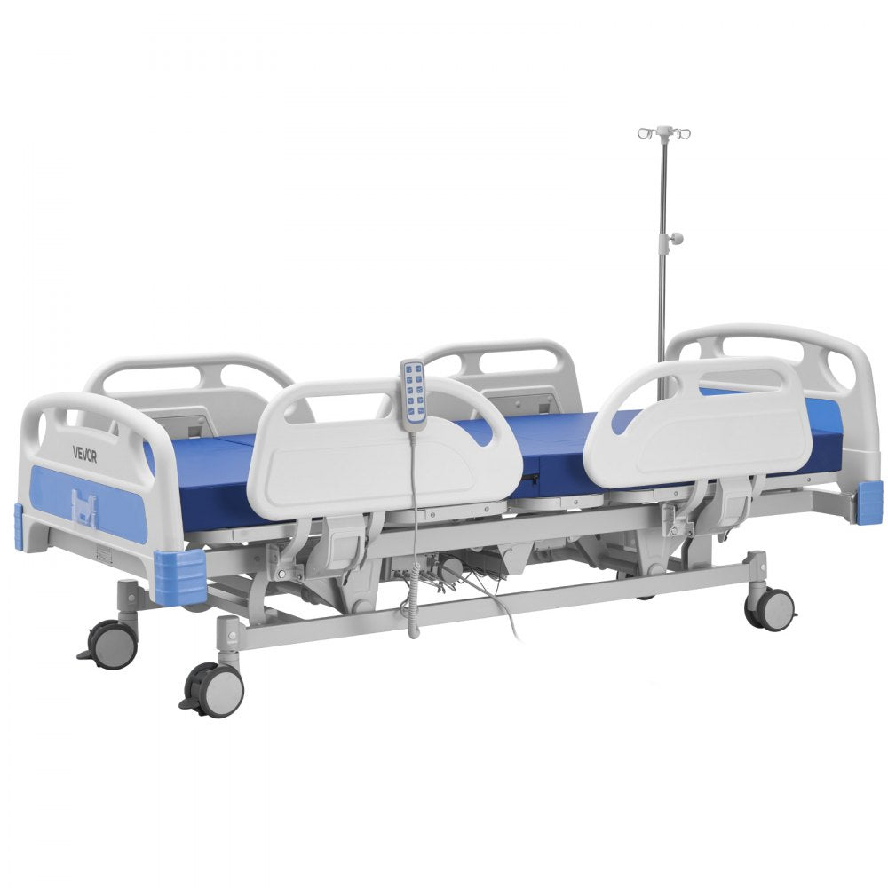 VEVOR Premium 5 Function Full Electric Hospital Bed, ICU Electric Medical Bed with Trendelenburg & Reverse Trendelenburg, 5" Locking Casters & High-Density Mattress for Home Hospital, 550LBS Loading