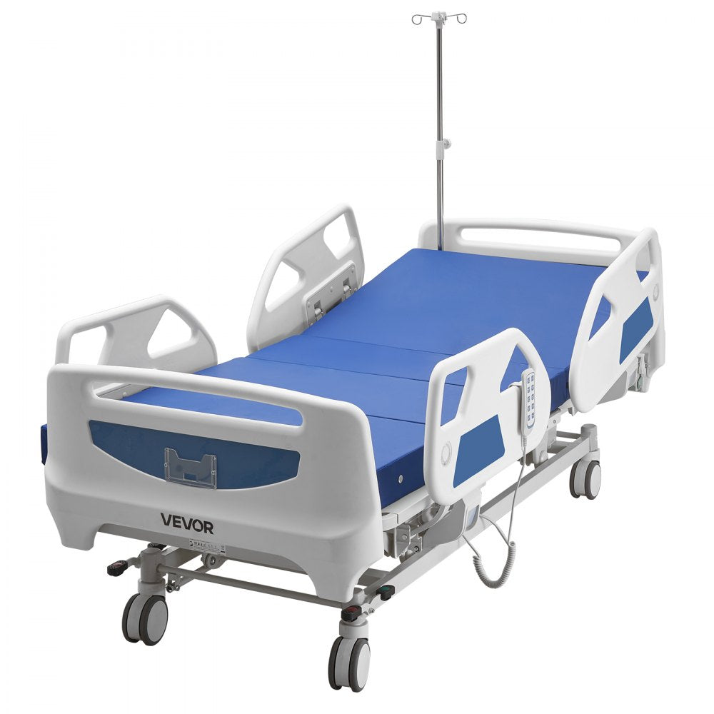VEVOR Premium 5 Function Full Electric Hospital Bed, ICU Electric Medical Bed with Trendelenburg & Reverse Trendelenburg and Central Locking System with 5" Casters for Home Hospital, 550LBS Loading