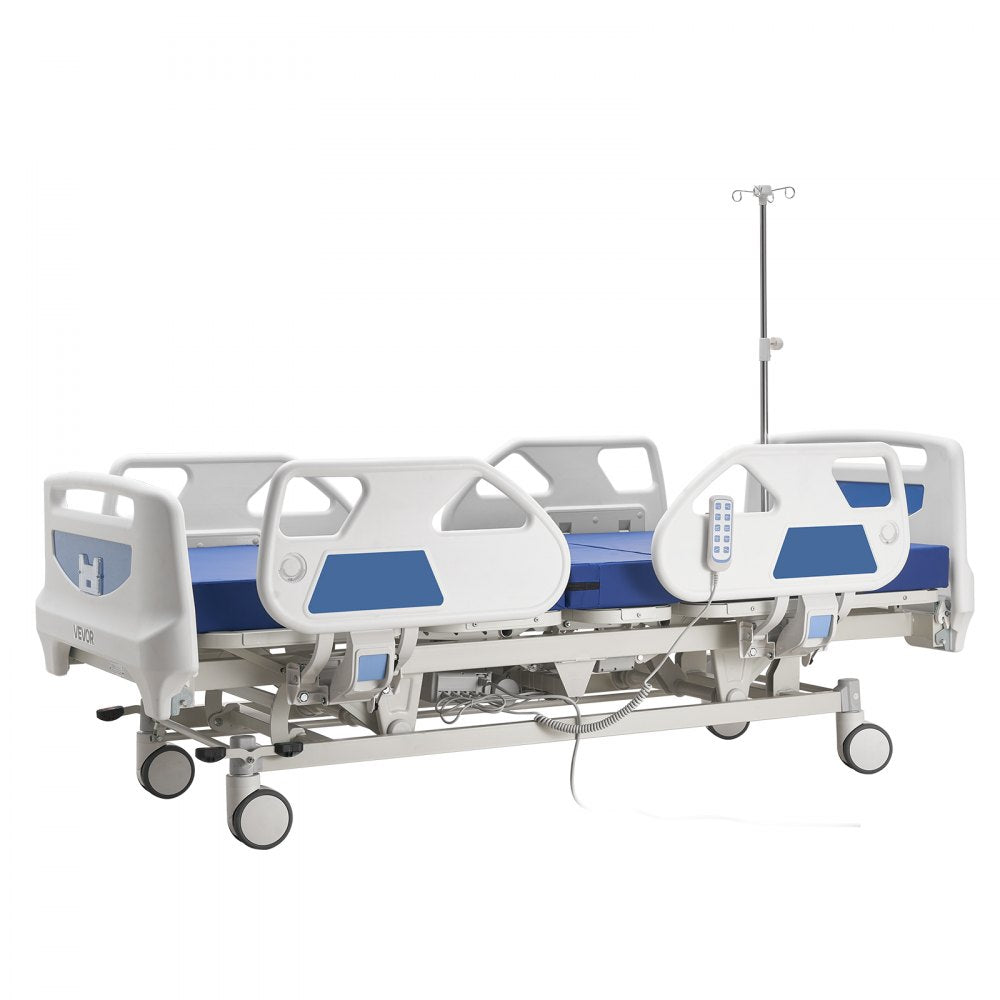VEVOR Premium 5 Function Full Electric Hospital Bed, ICU Electric Medical Bed with Trendelenburg & Reverse Trendelenburg and Central Locking System with 5" Casters for Home Hospital, 550LBS Loading