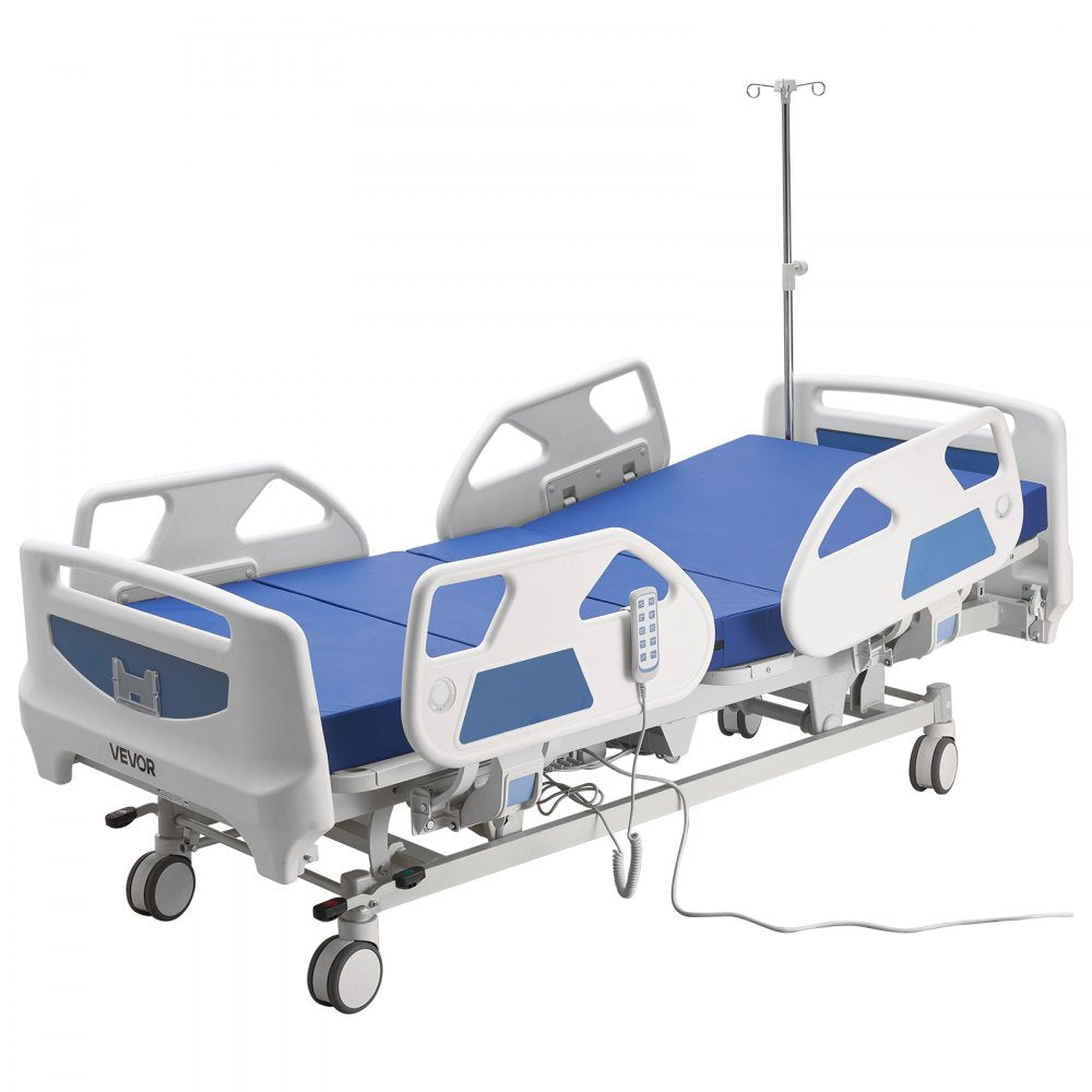 VEVOR Premium 5 Function Full Electric Hospital Bed, ICU Electric Medical Bed with Trendelenburg & Reverse Trendelenburg and Central Locking System with 5" Casters for Home Hospital, 550LBS Loading
