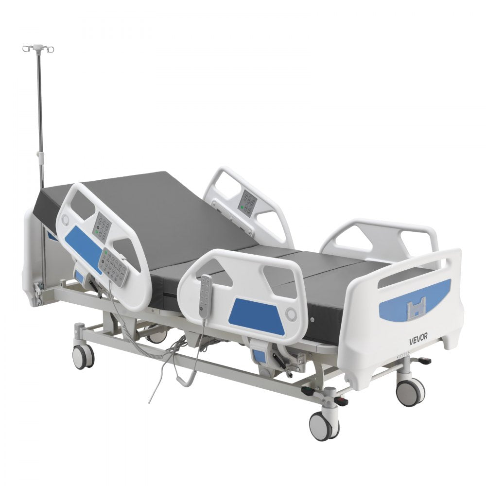 VEVOR Premium 5 Function Full Electric Hospital Bed, ICU Medical Bed with Cardiac Chair, CPR, Trendelenburg & Reverse Trendelenburg, Central Locking System with 5" Casters for Home Hospital, 550LBS