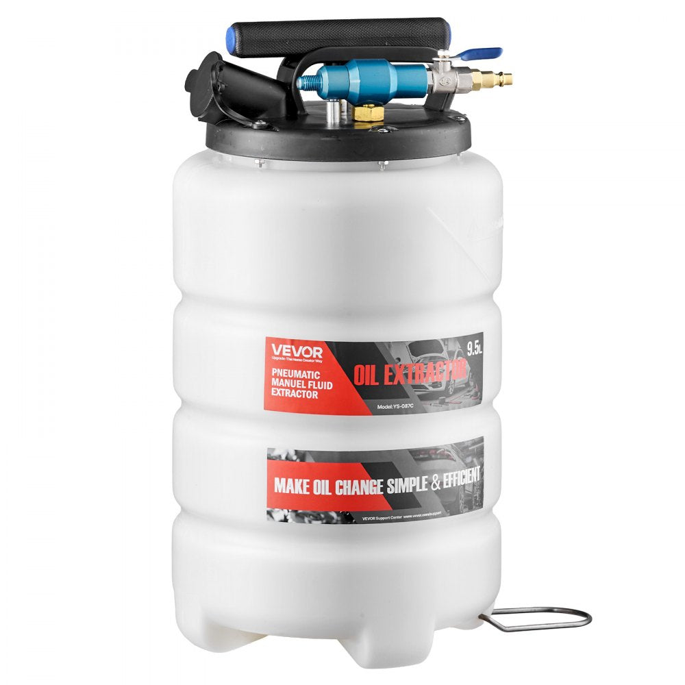 VEVOR Fluid Extractor, 9.5 L Capacity, Pneumatic/Manual Vacuum Oil Extractor Pump with 59 in Long Horse & Three 47 in Extension Tubes, Oil Change Pump with PE Tank for Cars, Lawn Mowers, Boats