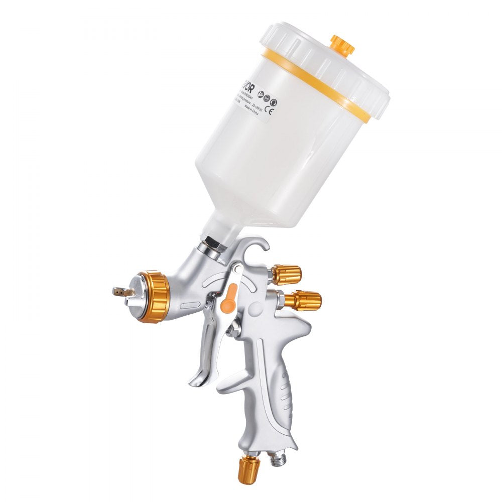 VEVOR HVLP Air Spray Gun, Gravity Feed Paint Sprayer Gun with 3 Nozzles (1.3/1.4/1.7mm), 600ml Capacity Auto Paint Sprayer with Air Regulator for Automotive Primers, Clear Coats & Topcoats