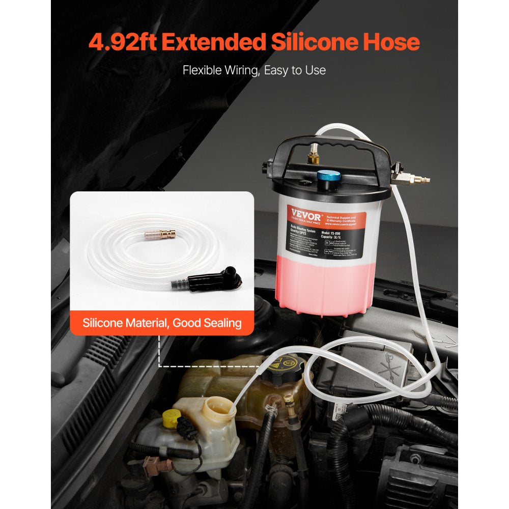VEVOR Brake Bleeder Kit, 3L Brake Fluid Extractor with 1L Siphon Refilling Bottle & 13 Hose Connectors, Complete Brake Fluid Bleeder Kit with Extended Silicone Hose & Handle, Fit for Most Vehicles