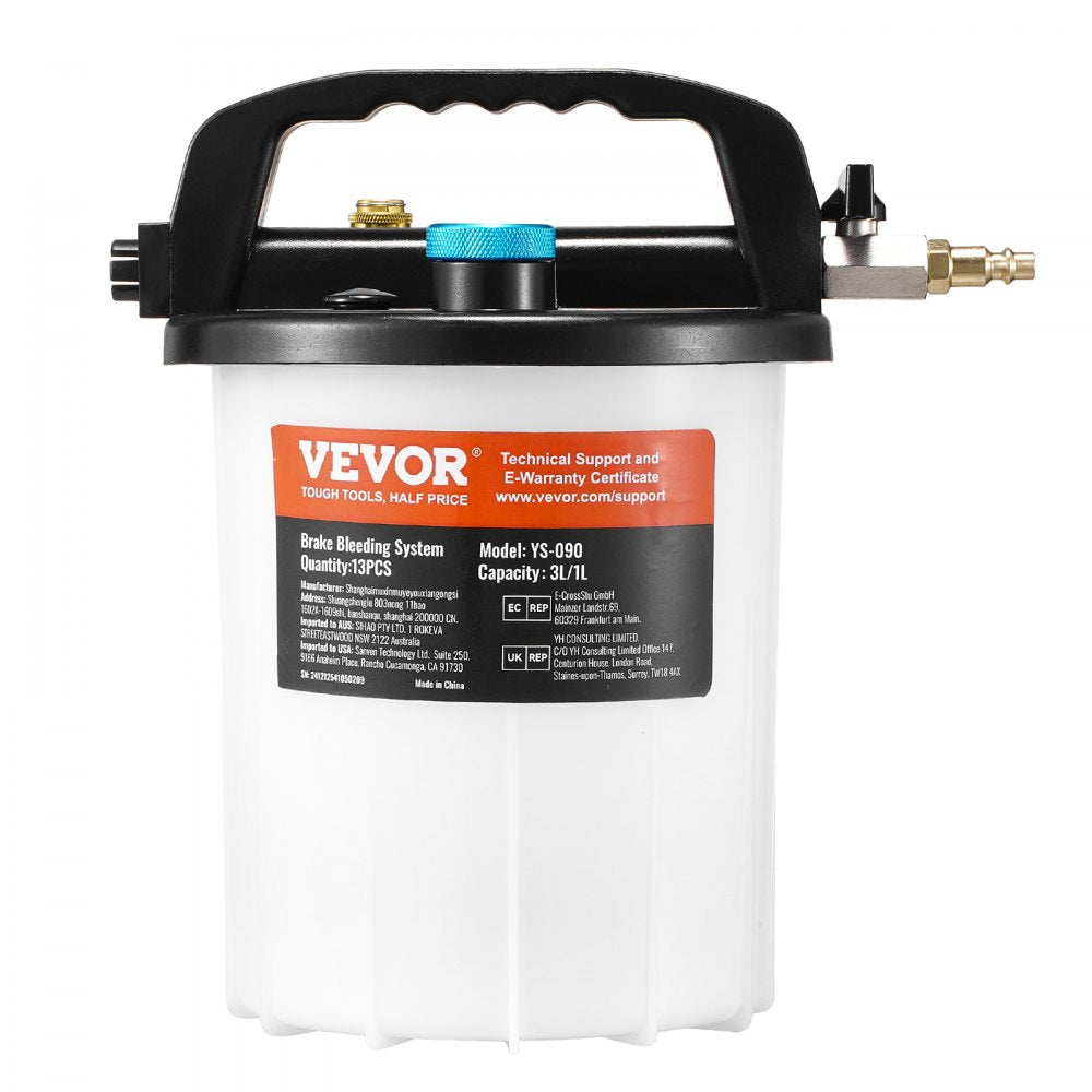 VEVOR Brake Bleeder Kit, 3L Brake Fluid Extractor with 1L Siphon Refilling Bottle & 13 Hose Connectors, Complete Brake Fluid Bleeder Kit with Extended Silicone Hose & Handle, Fit for Most Vehicles