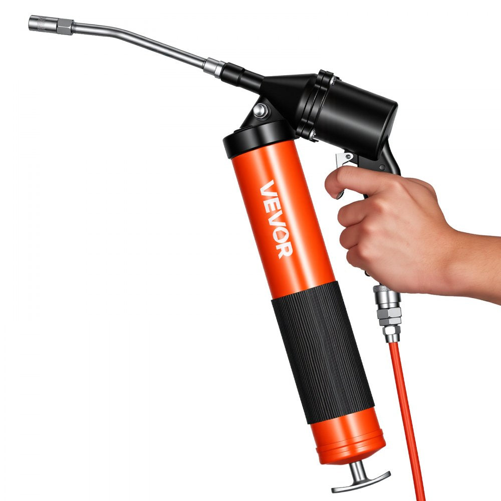 VEVOR Grease Gun, Continuous Cycle Heavy Duty 6000 PSI High Pressure, Pistol Grip Grease Gun Kit with 14 oz Capacity, Includes 18-Inch Flex Hose, 1 Extension Rigid Pipe, 2 Flat Nozzles for Automotive