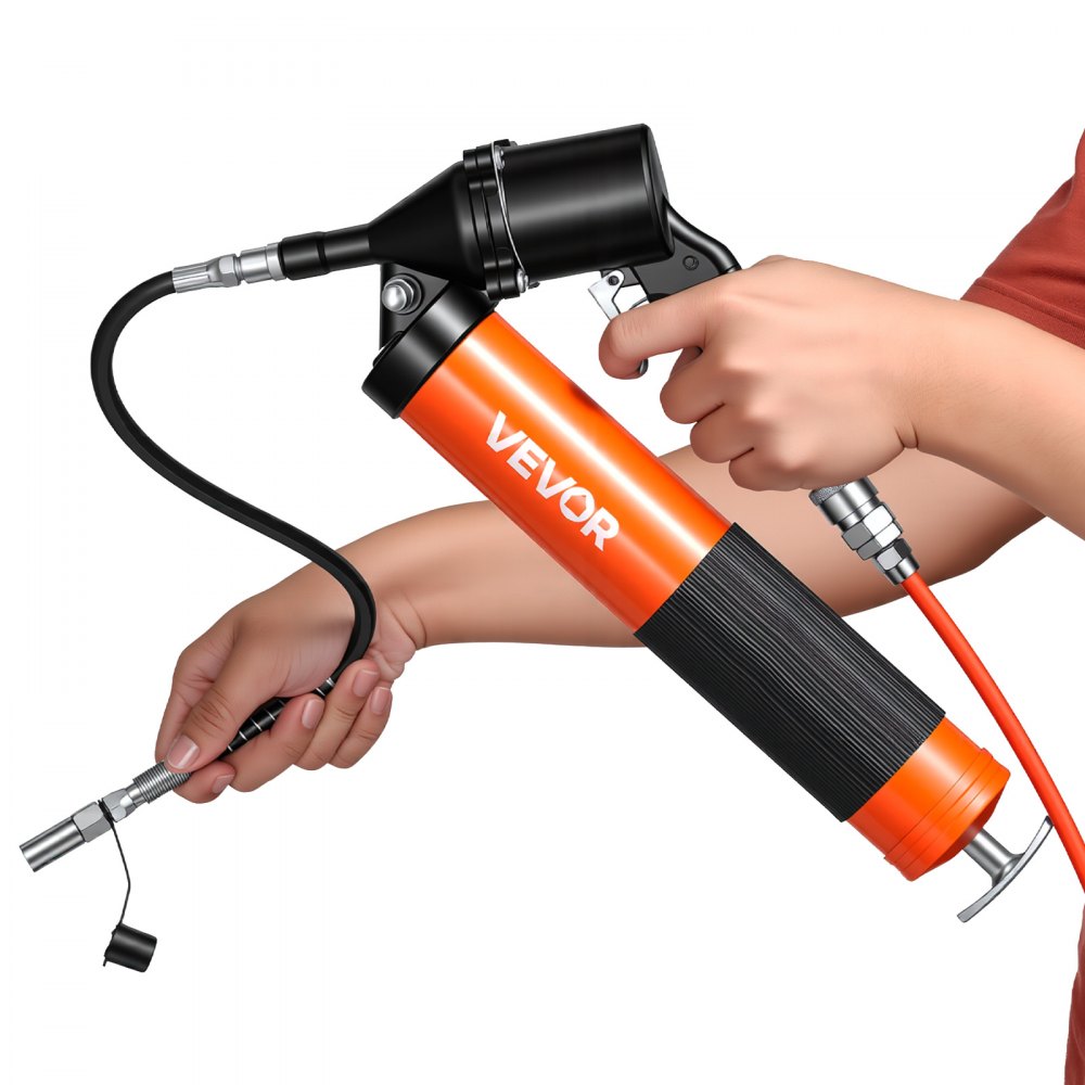 VEVOR Grease Gun, Continuous Cycle Heavy Duty 6000 PSI High Pressure, Pistol Grip Grease Gun Kit with 14 oz Capacity, Includes 18-Inch Flex Hose, 1 Extension Rigid Pipe, 2 Flat Nozzles for Automotive