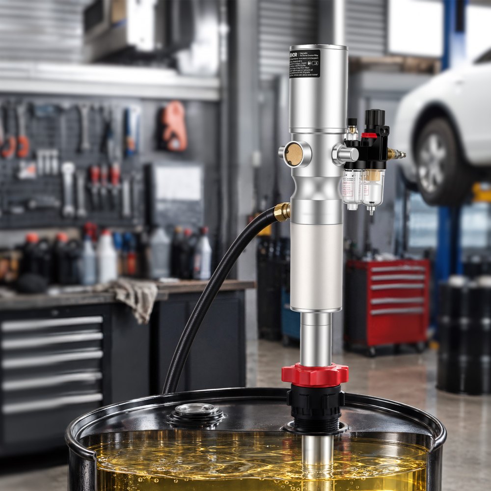 VEVOR Air-Operated Oil Transfer Pump 3:1 4.8 GPM / 18 LPM Flow Drum Pump, Fits 55 Gallon Barrels & Open Containers, Heavy Duty Aluminum Pump, Pneumatic for SAE 130 Oils / Fluids (NOT for Gasoline)