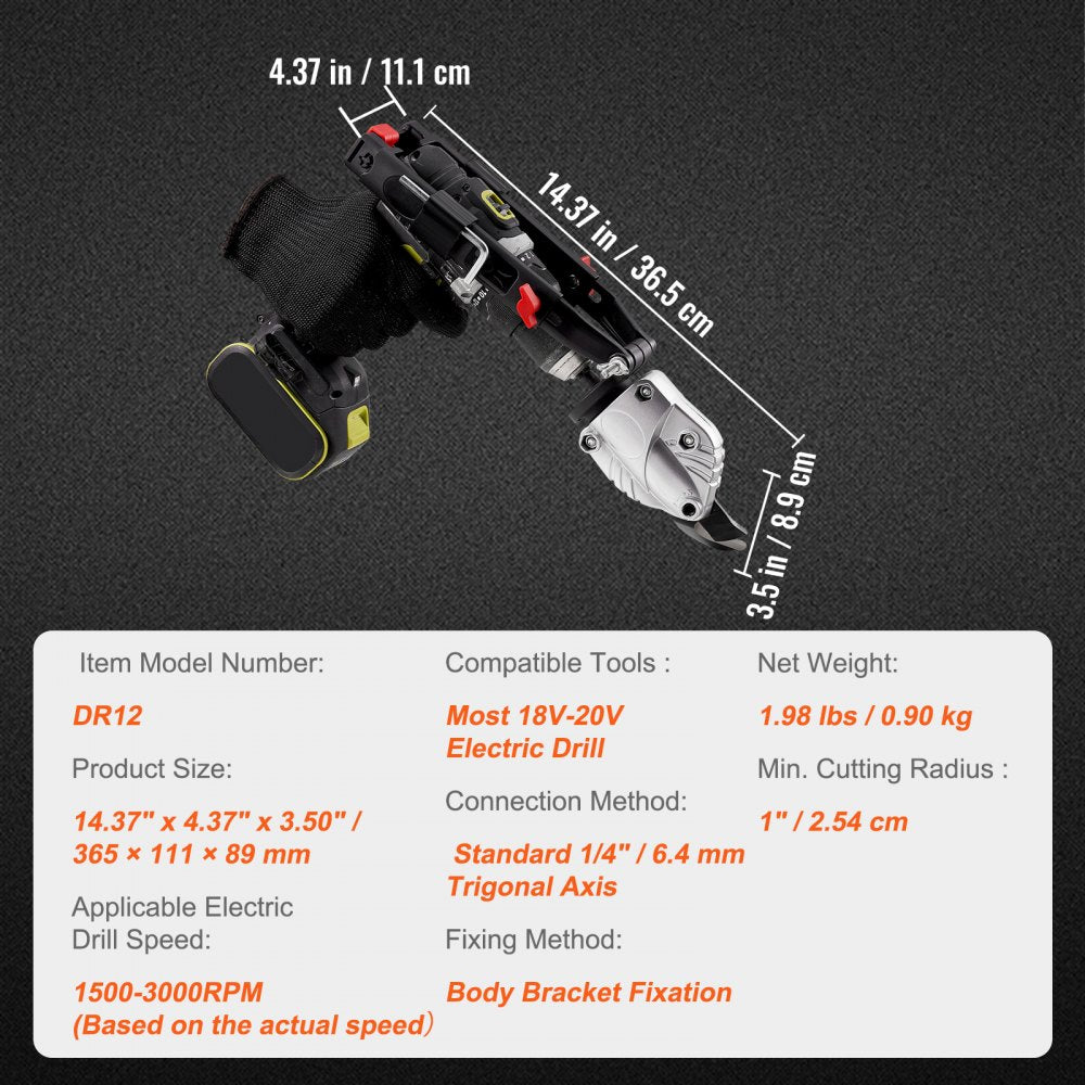 VEVOR Metal Cutter Drill Attachment, with Metal Shears Attachment, 360 Degree Pivoting Head, Cut Max. 21 GA Stainless Steel 14 GA Aluminum Metal Sheets and 18 GA Galvanized Steel