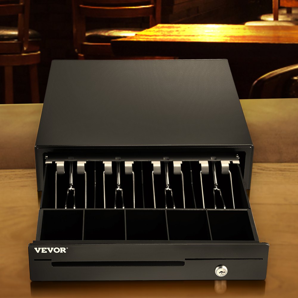 Cash Register Drawer, 13\" 12 V, for POS System with 4 Bill 5 Coin Cash Tray, Removable Coin Compartment & 2 Keys Included, RJ11/RJ12 Cable for Supermarket, Bar, Coffee Shop, Restaurant