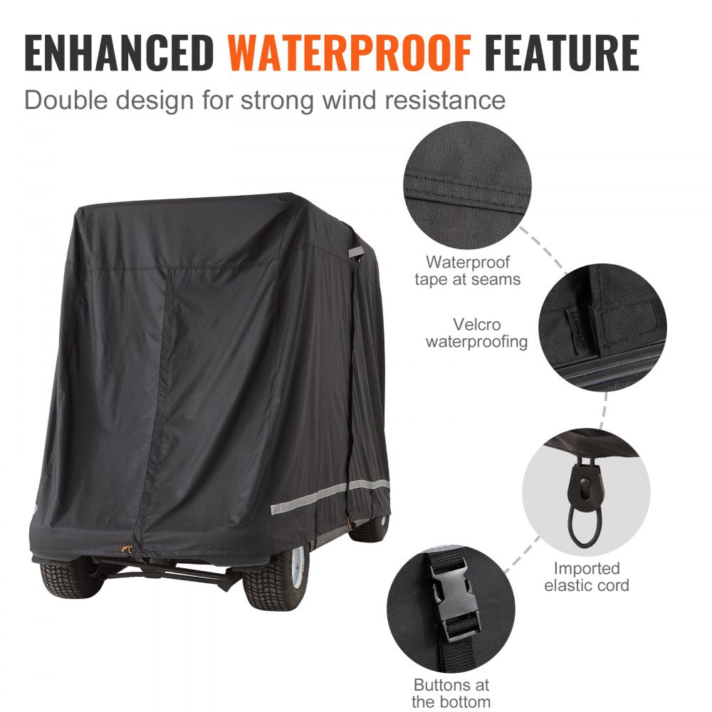 VEVOR 2+2 Passenger Golf Cart Cover, 600D Polyester Full Cover, Suitable for 2+2 Seats Golf Carts, Waterproof, Sunproof, and Dustproof Outdoor Golf Cart Cover with Three Zipper Doors, Black