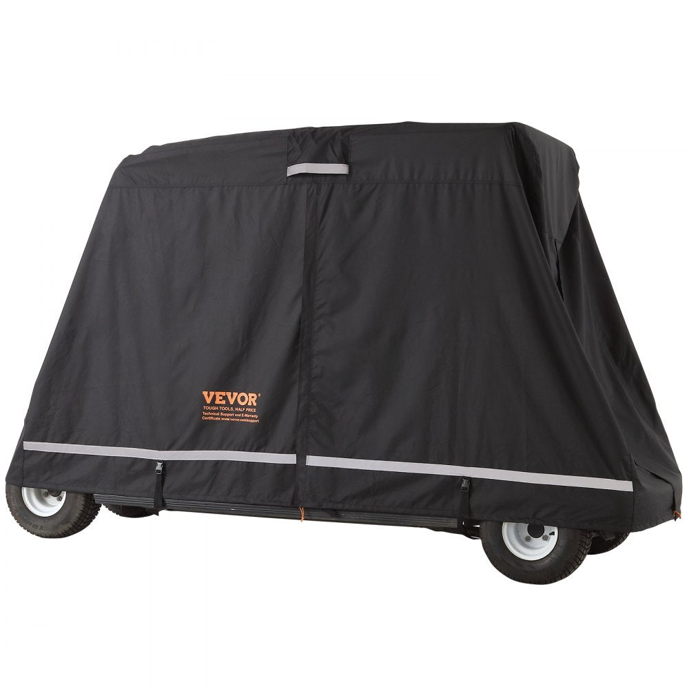 VEVOR 2+2 Passenger Golf Cart Cover, 600D Polyester Full Cover, Suitable for 2+2 Seats Golf Carts, Waterproof, Sunproof, and Dustproof Outdoor Golf Cart Cover with Three Zipper Doors, Black