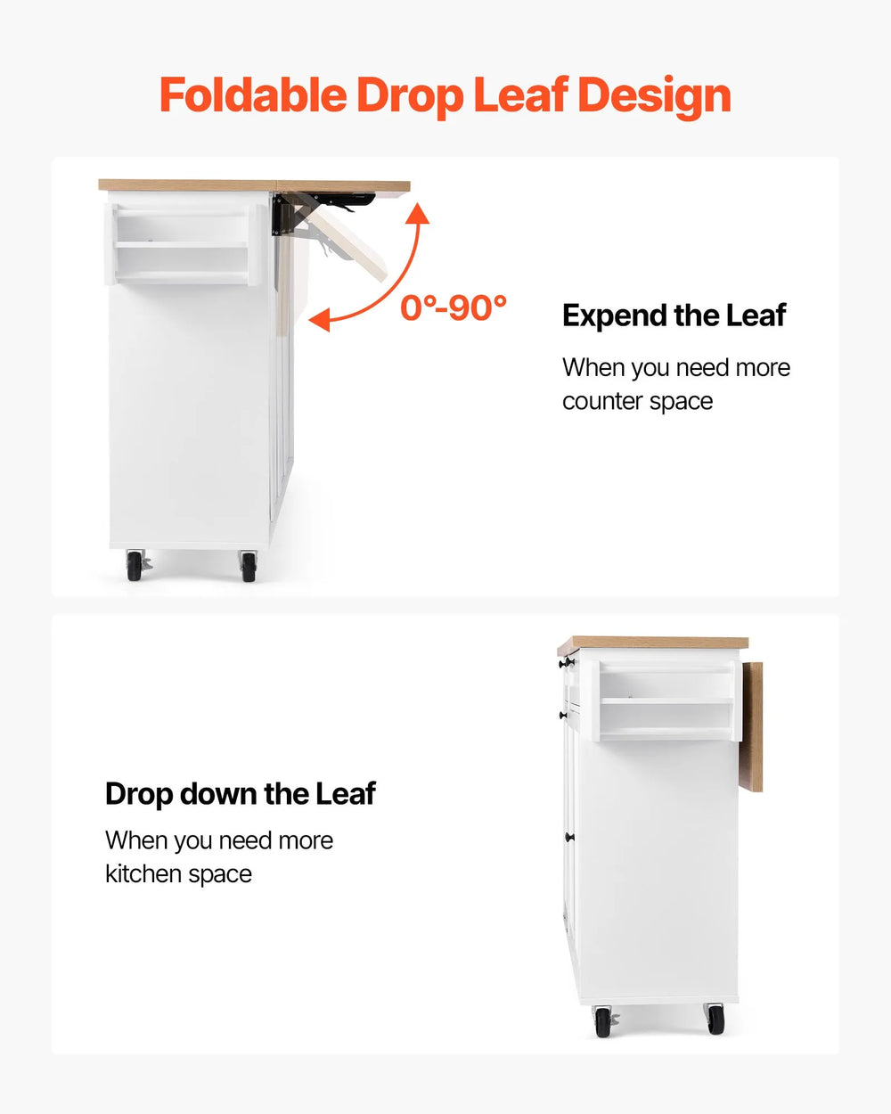 VEVOR kitchen island cart with storage - foldable drop leaf design graphic