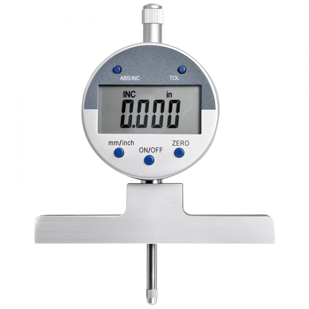 VEVOR Depth Gauge, Depth Micrometer Digital Electronic Indicator 0-22 inch Measuring Range, 0.0005" Resolution, Precision Unit Conversion with 4 Anvils, Measuring Tool for Groove, Step, Hole