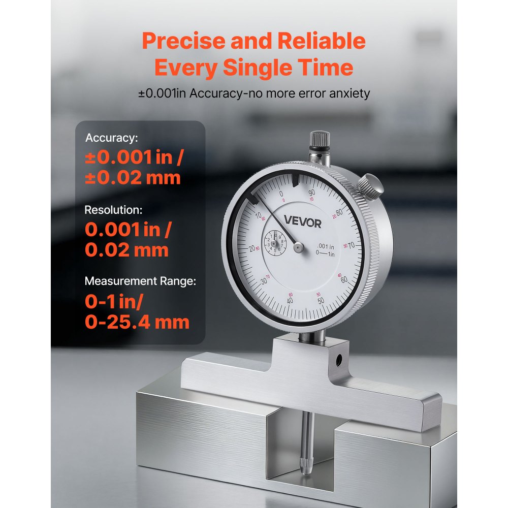 VEVOR Depth Gauge, Depth Micrometer 0-22 inch Measuring Range, 0.001" Resolution, with 4 Anvils & 6 Standard Rods, Precision Easy to Read Mechanical Tool for Measuring Groove, Step, Hole