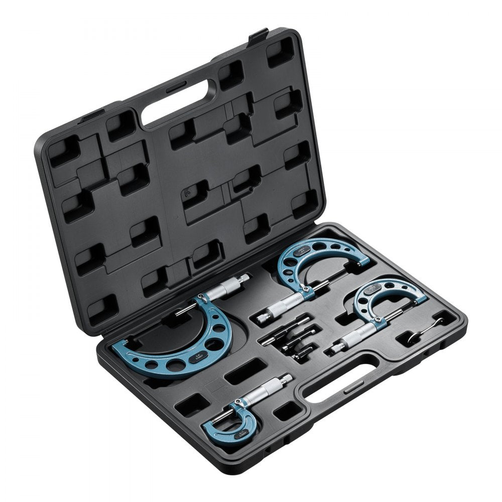 VEVOR 4 PCS Micrometer Set, 0-1"/1-2"/2-3"/3-4" Machinist Outside Micrometer, Ultra-Precision 0.0001 Accuracy, Professional Machinist Tools with Protective Case, for Metalworking & Engineering