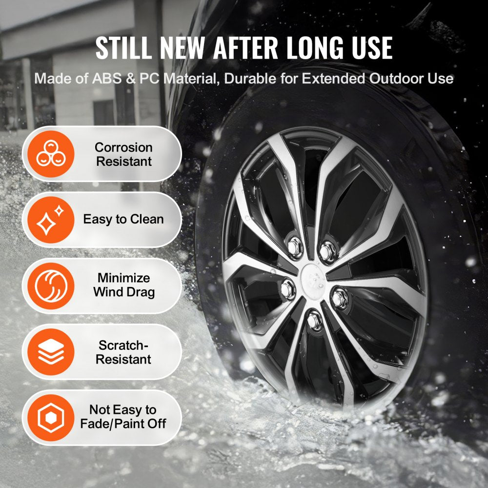 VEVOR Wheel Rim Cover Hubcaps, 15 in Diameter, Sturdy & Durable Scratch-Resistant Hubcap with Snap & Valve Nozzle Hole, ABS & PC Hubcap with High Rigidity & Less Wind Drag, Fits for All Weather Use