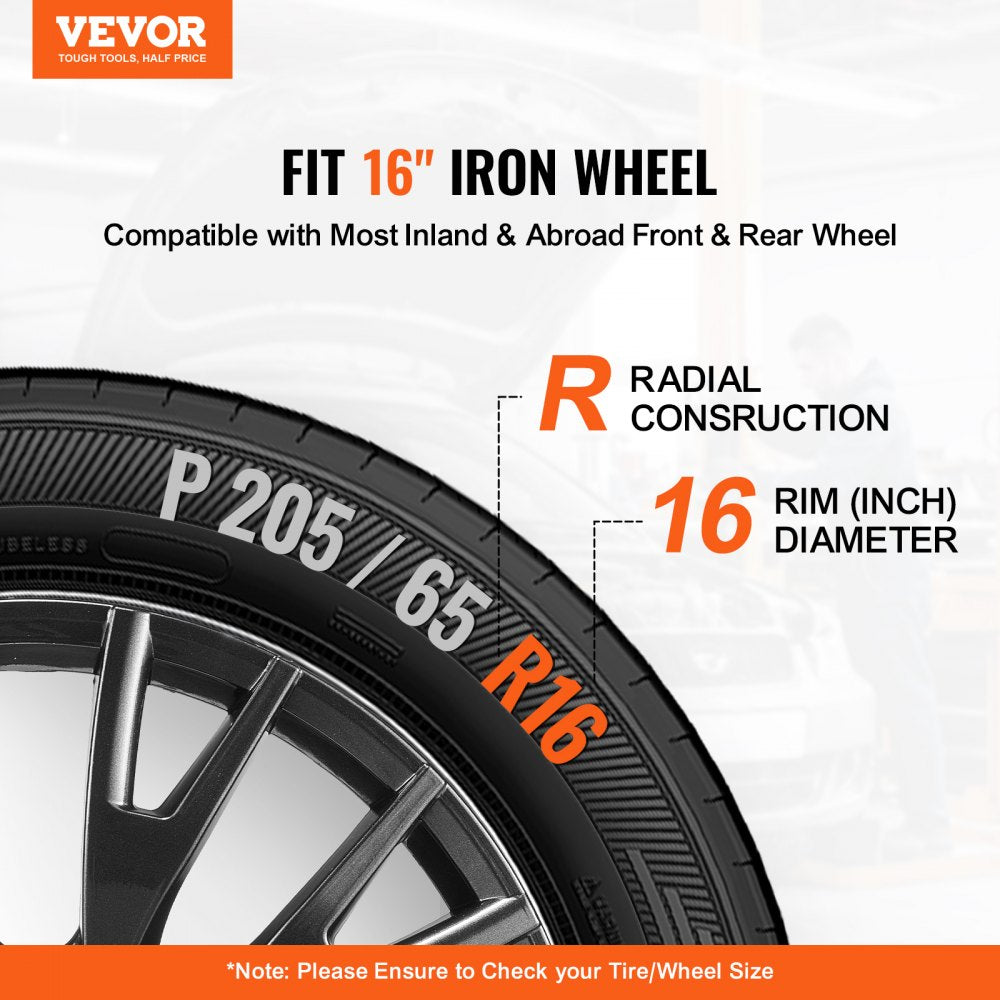 VEVOR Wheel Rim Cover Hubcaps, 16 in Diameter, Sturdy & Durable Scratch-Resistant Hubcap with Snap & Valve Nozzle Hole, ABS & PC Hubcap with High Rigidity & Less Wind Drag, Fits for All Weather Use