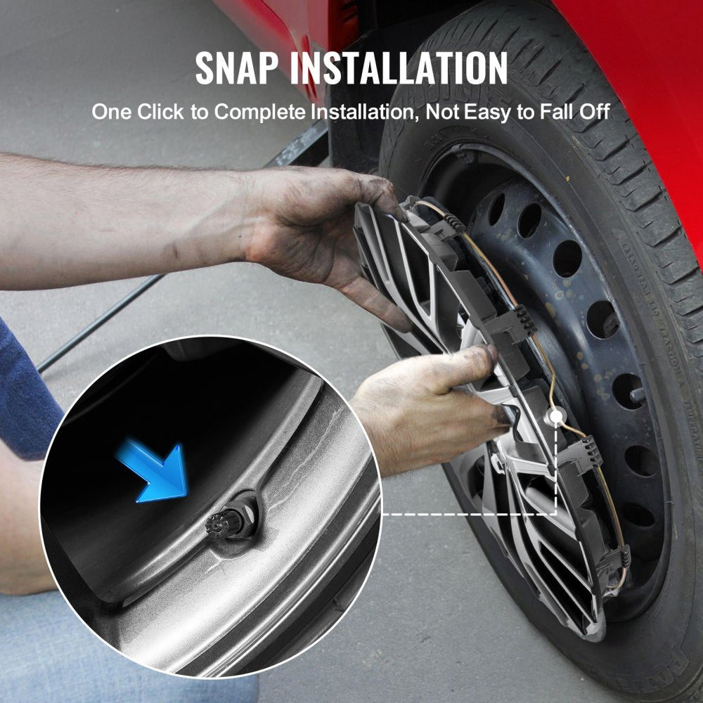 VEVOR Wheel Rim Cover Hubcaps, 16 in Diameter, Sturdy & Durable Scratch-Resistant Hubcap with Snap & Valve Nozzle Hole, ABS & PC Hubcap with High Rigidity & Less Wind Drag, Fits for All Weather Use