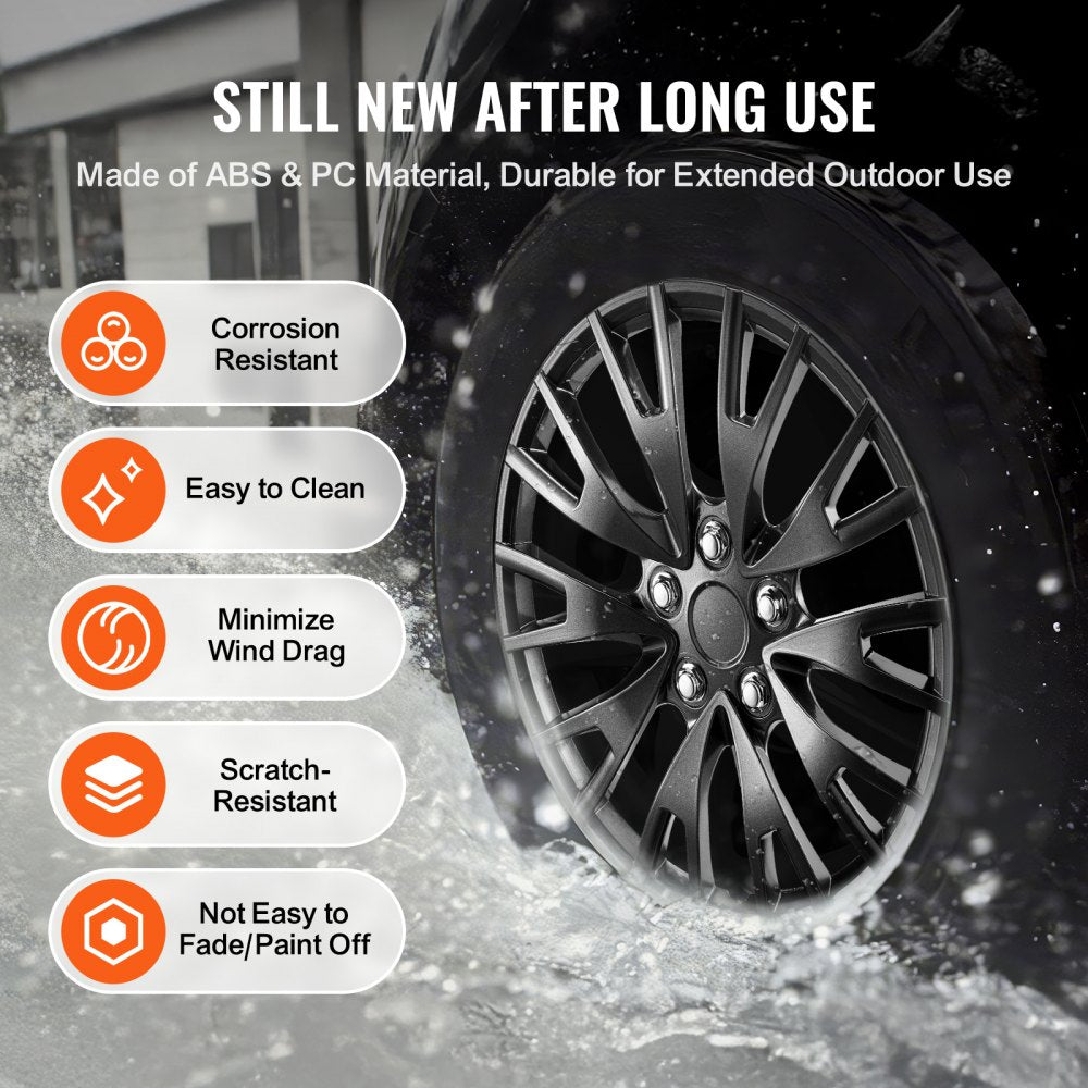 VEVOR Wheel Rim Cover Hubcaps, 16 in Diameter, Sturdy & Durable Scratch-Resistant Hubcap with Snap & Valve Nozzle Hole, ABS & PC Hubcap with High Rigidity & Less Wind Drag, Fits for All Weather Use